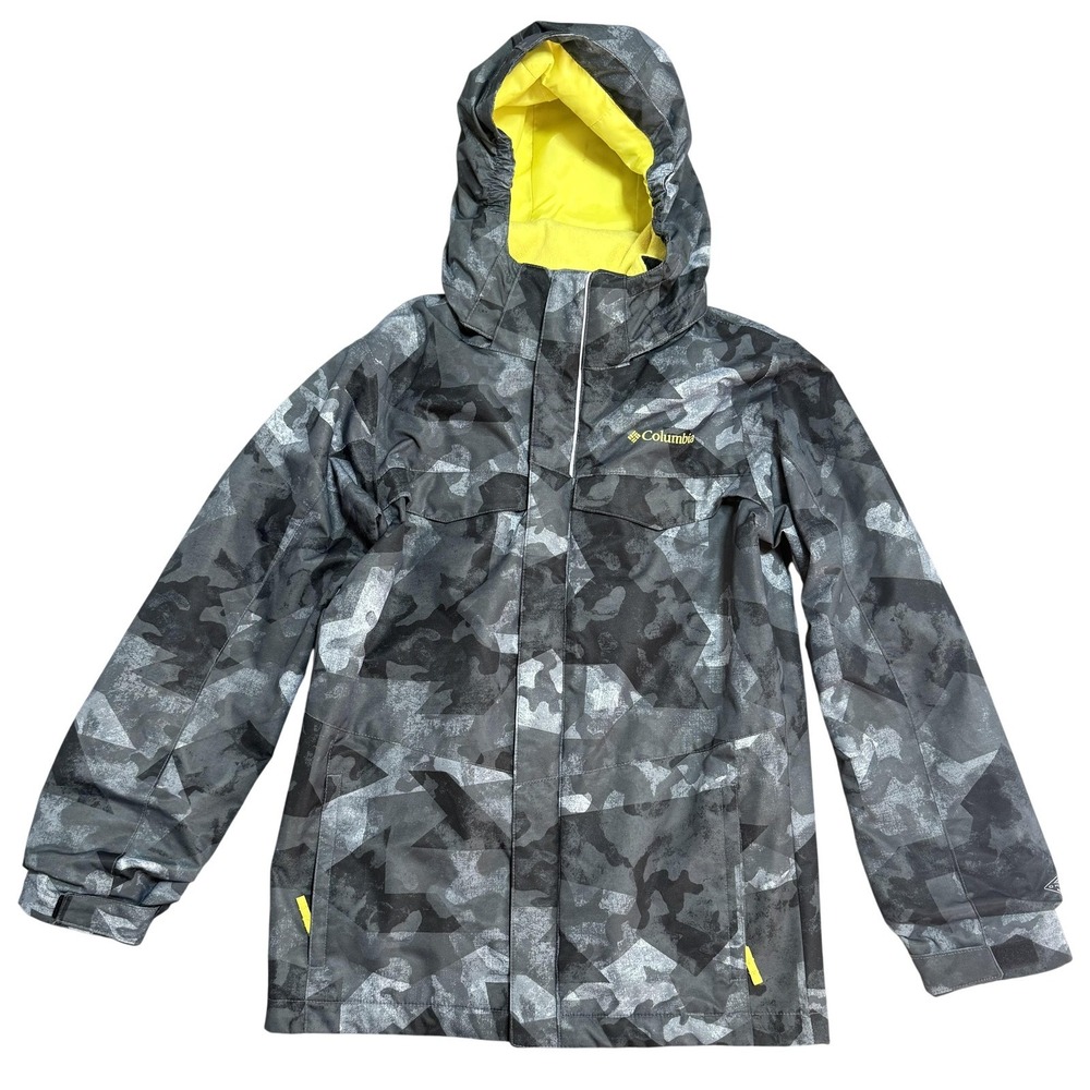 Columbia Ski Jacket Youth Medium Gray Camo Interchange Hooded Insulated Winter